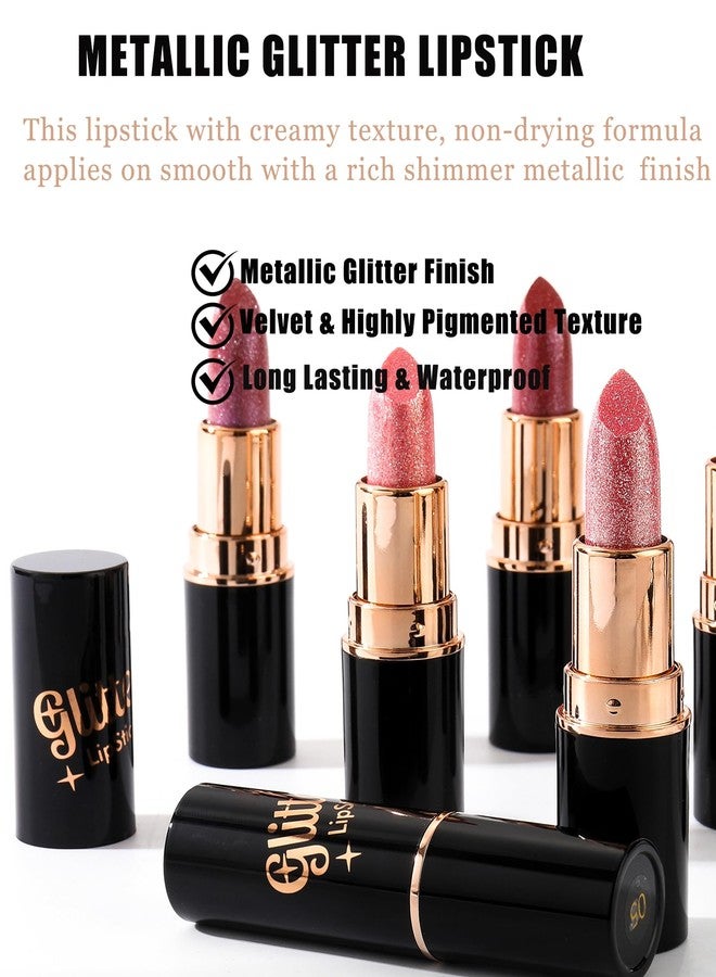 DuaTana Metallic Glitter Lipstick Set Long Lasting,3 Pcs Diamond Shimmer Lip Gloss Nude Pink Rose Pink Red Matte Lip Stick for Women,Sparkling Shiny Transfer Proof Non Stick Tinted Lip Balm Color Makeup-Set B - Image 4